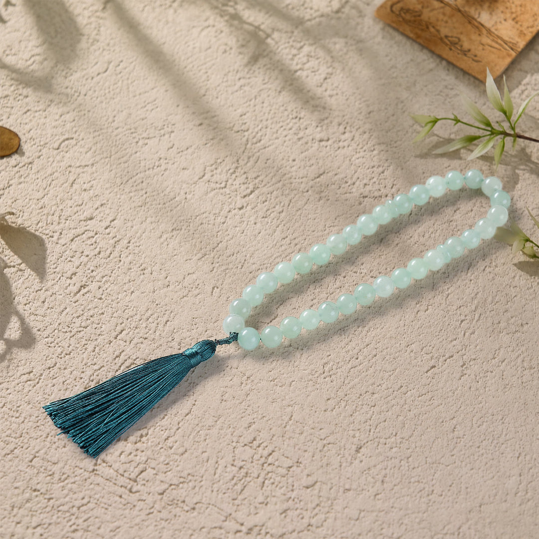 HilalHaven Polished Orbital Serenity Natural Stone Tassel 33 Beads Tasbih - Green - image 0