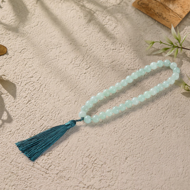 HilalHaven Polished Orbital Serenity Natural Stone Tassel 33 Beads Tasbih - Green - image 0