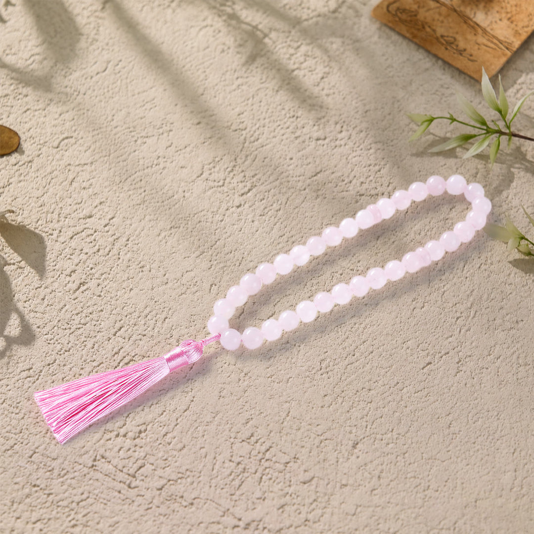 HilalHaven Polished Orbital Serenity Natural Stone Tassel 33 Beads Tasbih - Pink - image 3