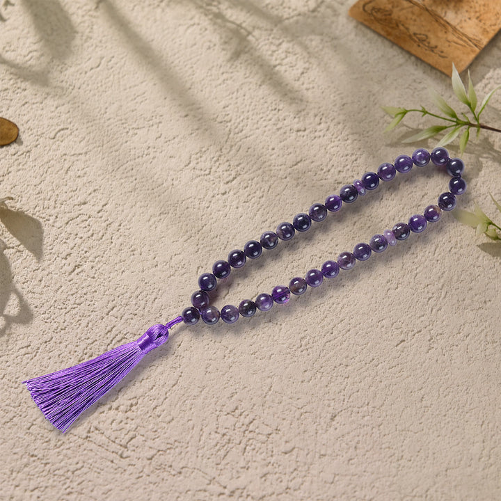 HilalHaven Polished Orbital Serenity Natural Stone Tassel 33 Beads Tasbih - Purple - image 2