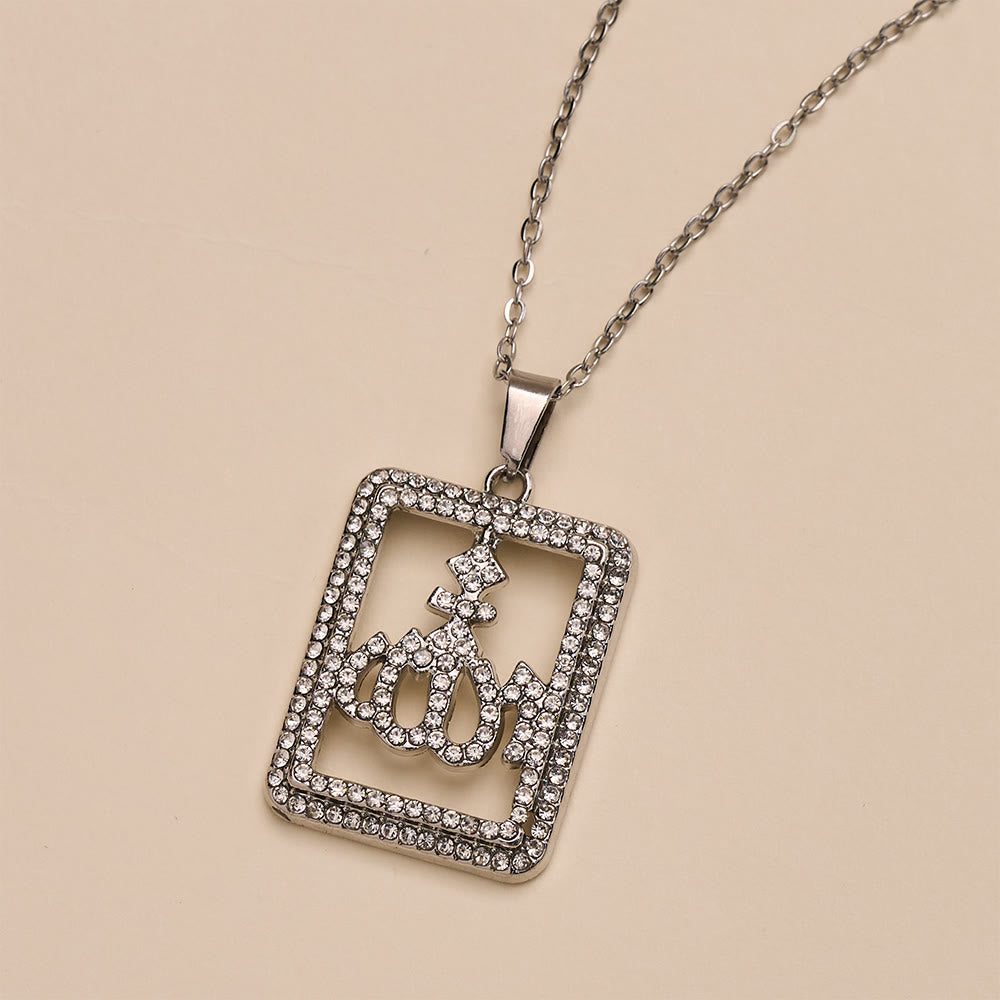 HilalHaven Geometric Verse Contour Allah Crystal Framed Cutout Letter Pendant Necklace - image 8