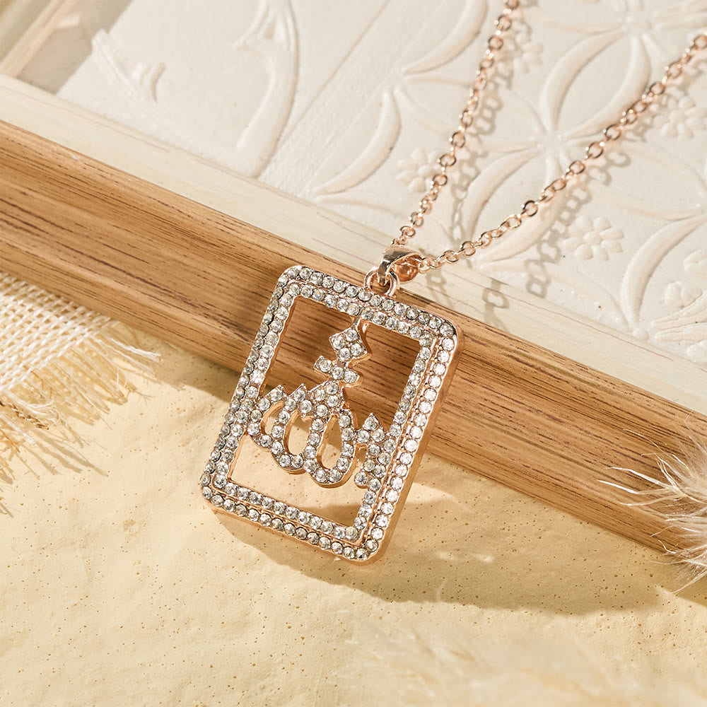 HilalHaven Geometric Verse Contour Allah Crystal Framed Cutout Letter Pendant Necklace - image 1