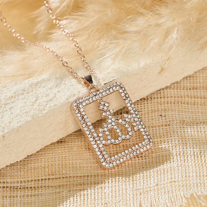 HilalHaven Geometric Verse Contour Allah Crystal Framed Cutout Letter Pendant Necklace - Rose Golden - image 3