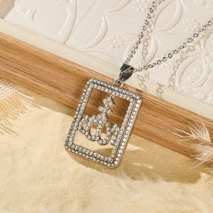 HilalHaven Geometric Verse Contour Allah Crystal Framed Cutout Letter Pendant Necklace - image 5