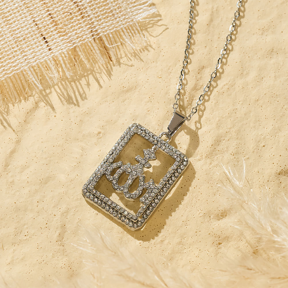 HilalHaven Geometric Verse Contour Allah Crystal Framed Cutout Letter Pendant Necklace - image 6
