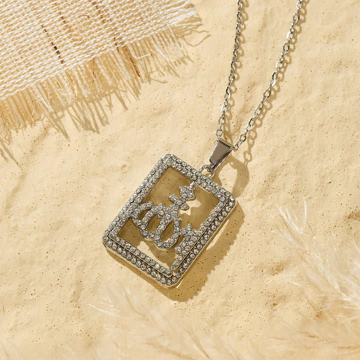 HilalHaven Geometric Verse Contour Allah Crystal Framed Cutout Letter Pendant Necklace - image 6