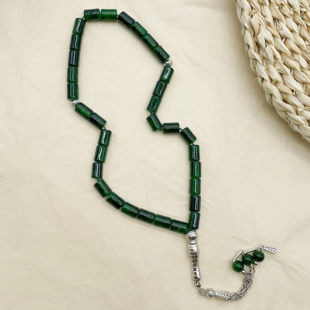 HilalHaven Rectilinear Cadence Textured Glass Tube 33 Beads Tasbih - image 5