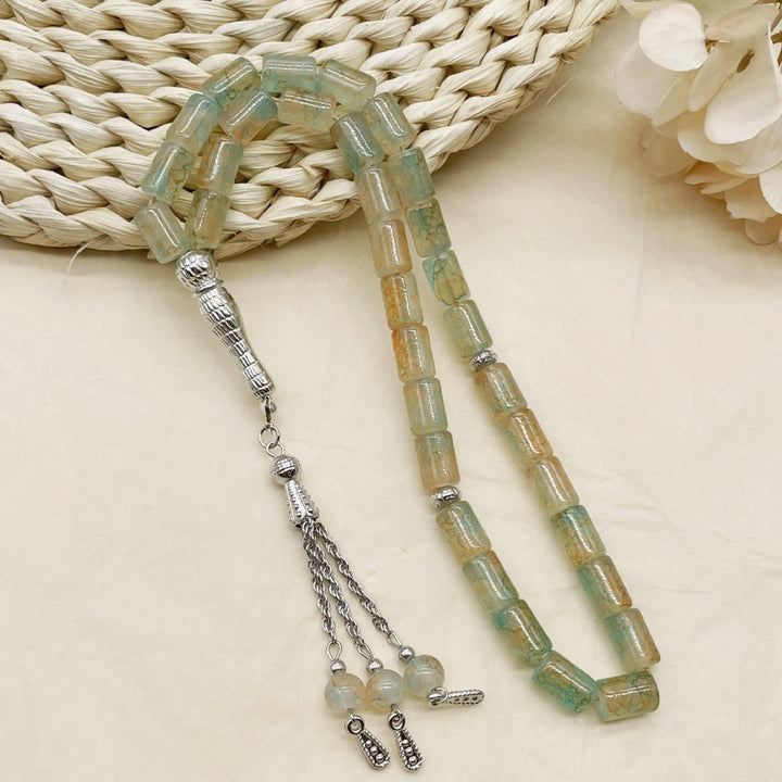 HilalHaven Rectilinear Cadence Textured Glass Tube 33 Beads Tasbih - Pale Green - image 11