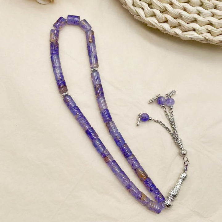 HilalHaven Rectilinear Cadence Textured Glass Tube 33 Beads Tasbih - Purple - image 9