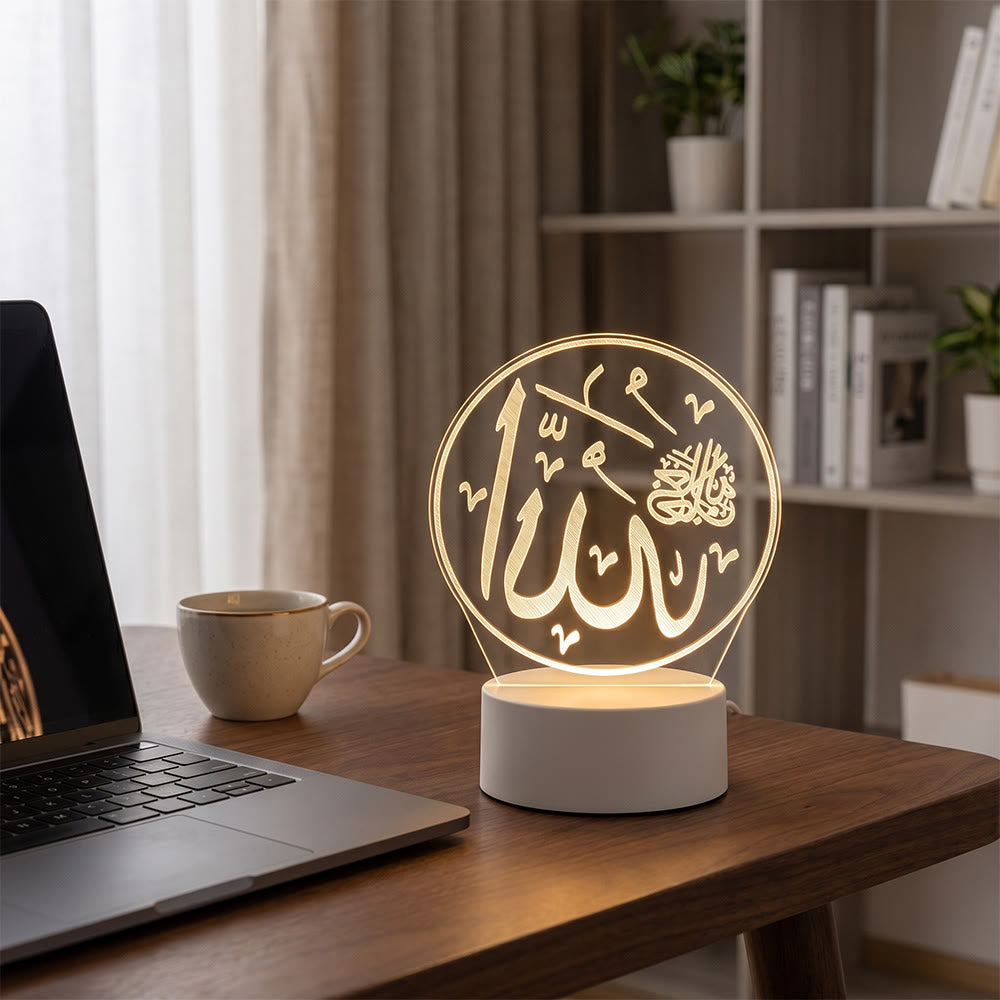 HilalHaven Enclosed Thuluth Script Glow Circular Border Etched Letter Acrylic Mood Lamp — USB Button-Operated Decor Night Light - image 3