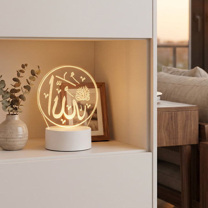 HilalHaven Enclosed Thuluth Script Glow Circular Border Etched Letter Acrylic Mood Lamp — USB Button-Operated Decor Night Light - image 4