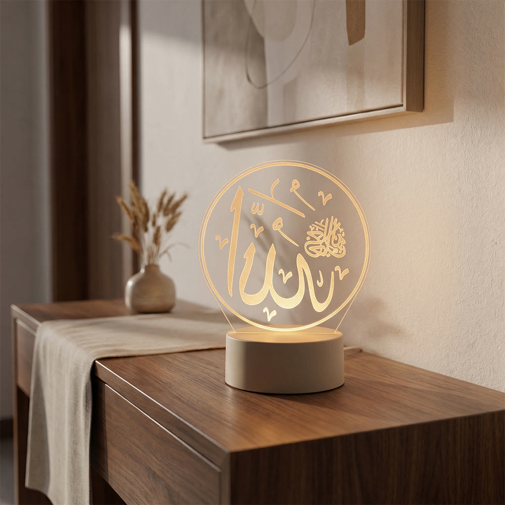 HilalHaven Enclosed Thuluth Script Glow Circular Border Etched Letter Acrylic Mood Lamp — USB Button-Operated Decor Night Light - image 2