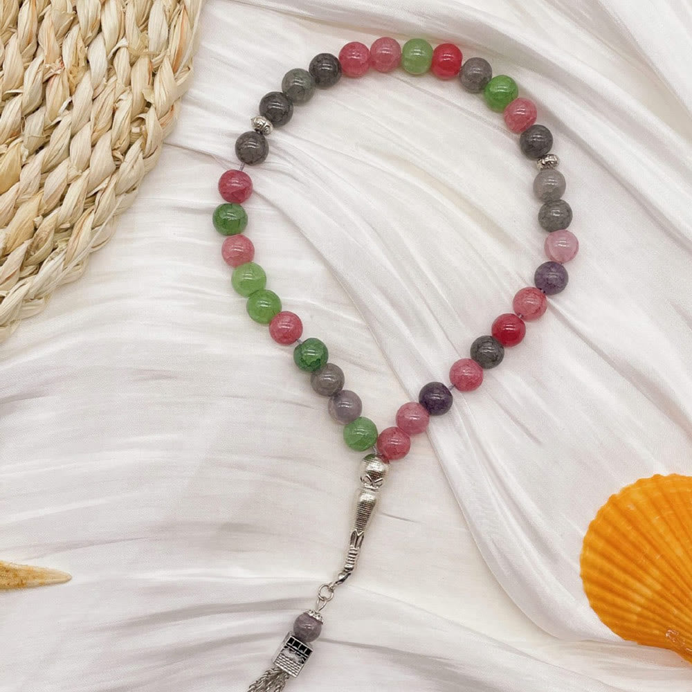HilalHaven Blended Vein Equilibrium Handcrafted Multi-Tone Glass Round 33 Beads Tasbih  - image 1
