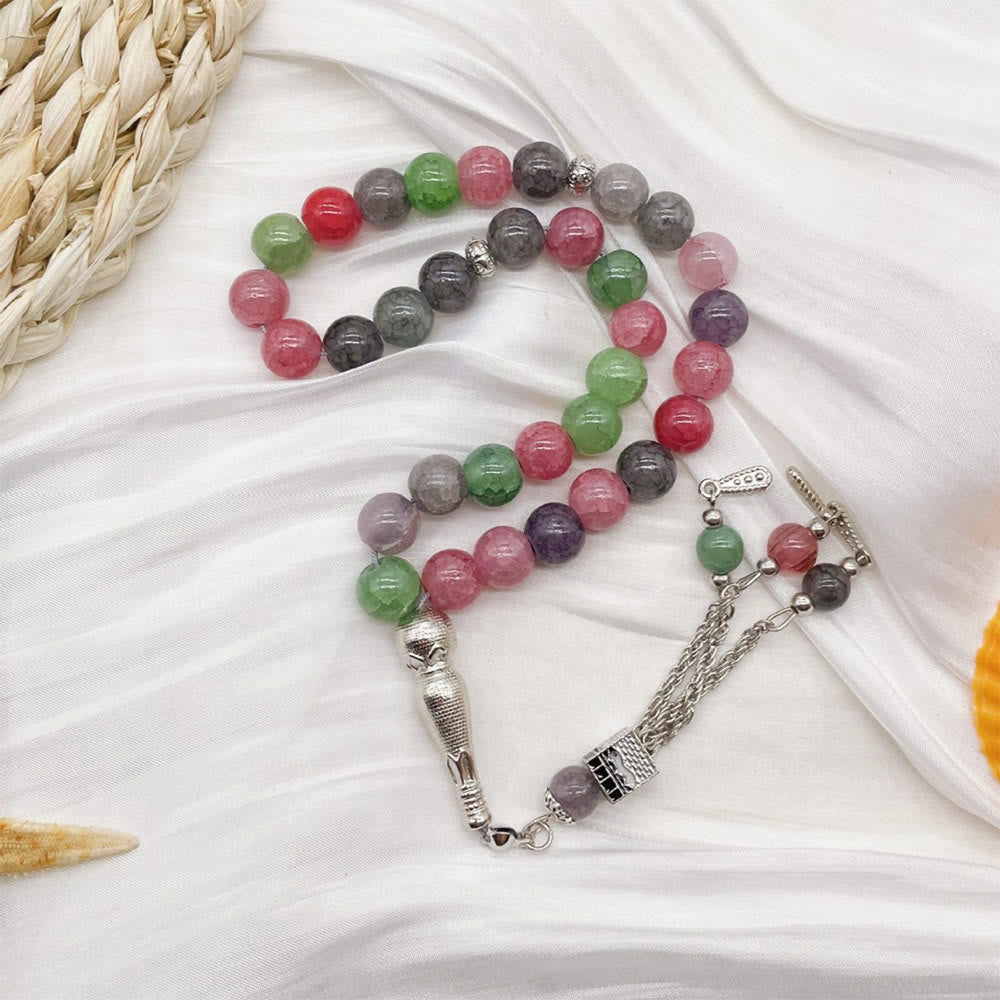 HilalHaven Blended Vein Equilibrium Handcrafted Multi-Tone Glass Round 33 Beads Tasbih  - Colorful - image 0