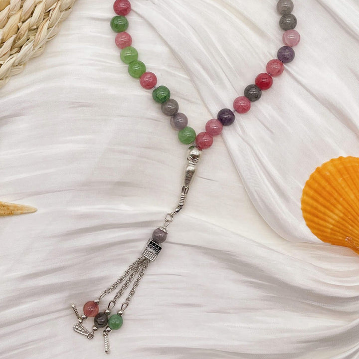 HilalHaven Blended Vein Equilibrium Handcrafted Multi-Tone Glass Round 33 Beads Tasbih  - image 2