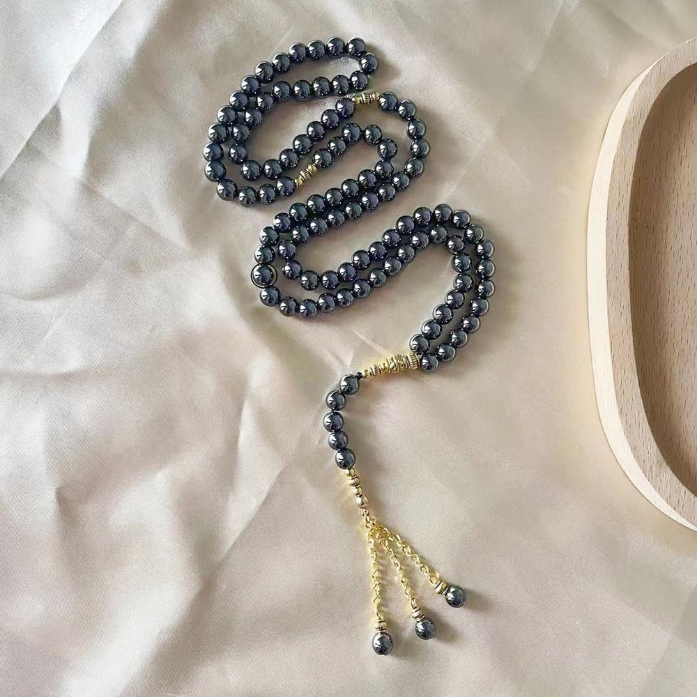 HilalHaven Sleek Circular Equilibrium Handcrafted Consistent-Gloss 99 Beads Tasbih - Black - image 0