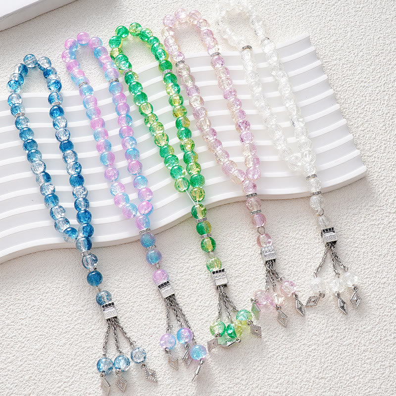 HilalHaven Crackled Spherical Cadence Veined Hand-Strung Glass 33 Beads Tasbih - image 1