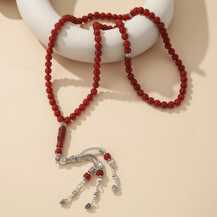 HilalHaven Polished Orbital Cadence Smooth Carnelian Hand-Strung Round 99 Beads Tasbih - image 1
