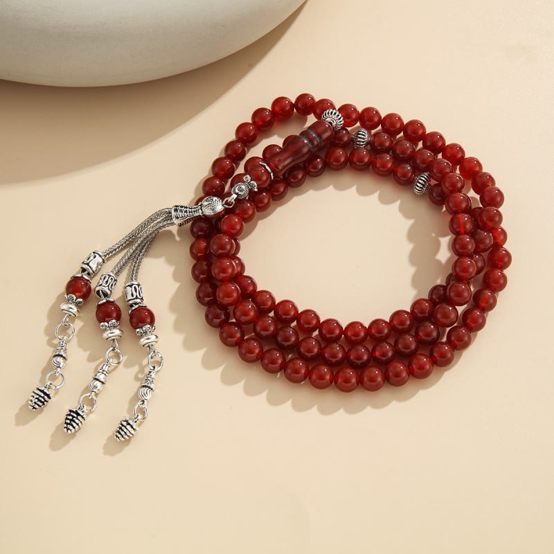 HilalHaven Polished Orbital Cadence Smooth Carnelian Hand-Strung Round 99 Beads Tasbih - image 3