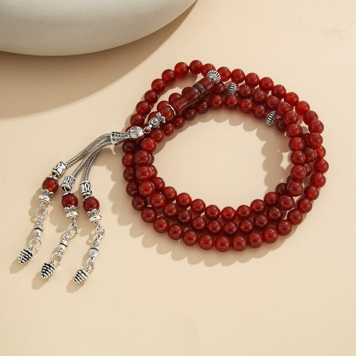 HilalHaven Polished Orbital Cadence Smooth Carnelian Hand-Strung Round 99 Beads Tasbih - image 3