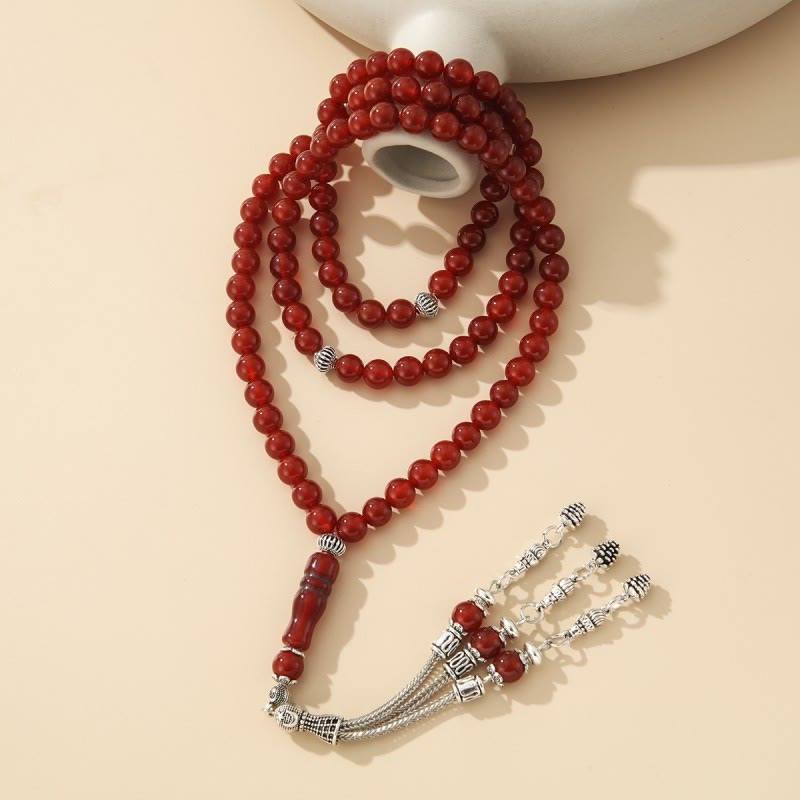 HilalHaven Polished Orbital Cadence Smooth Carnelian Hand-Strung Round 99 Beads Tasbih - image 0