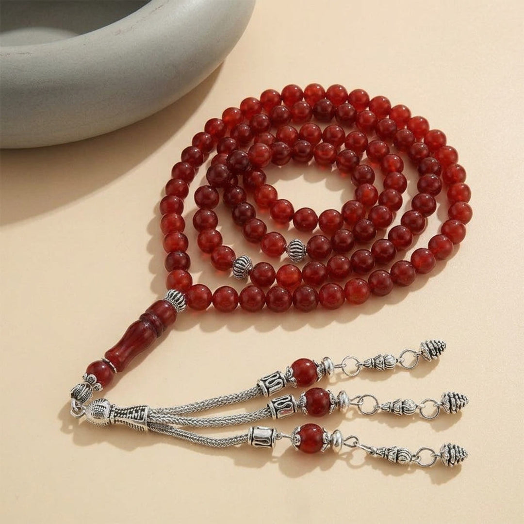 HilalHaven Polished Orbital Cadence Smooth Carnelian Hand-Strung Round 99 Beads Tasbih - image 5