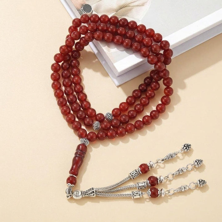 HilalHaven Polished Orbital Cadence Smooth Carnelian Hand-Strung Round 99 Beads Tasbih - image 4