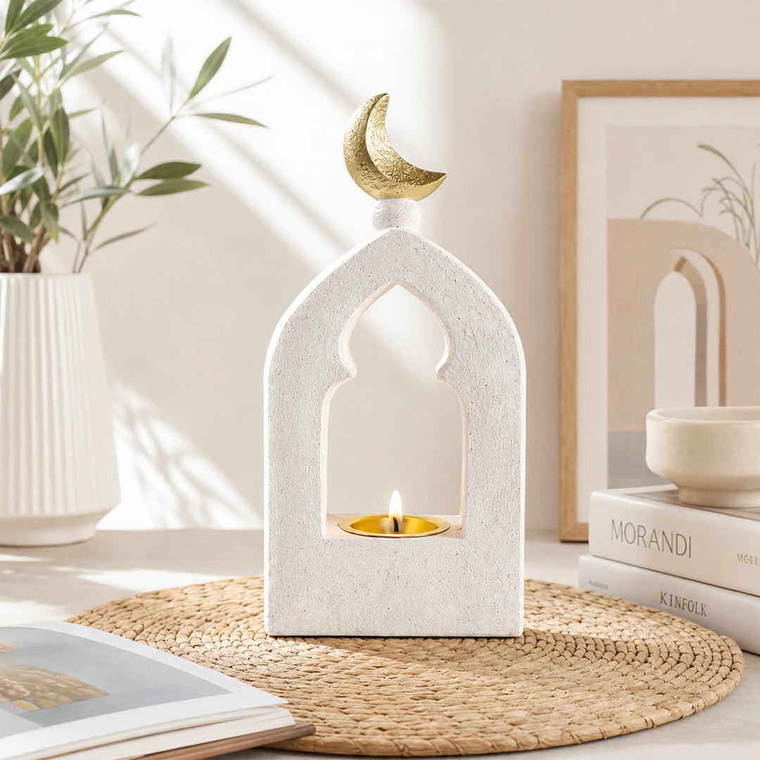 HilalHaven Arch Crest Lunar Silhouette Resin Archway Incense Crescent Moon Holder Tabletop Candle Holder - image 0