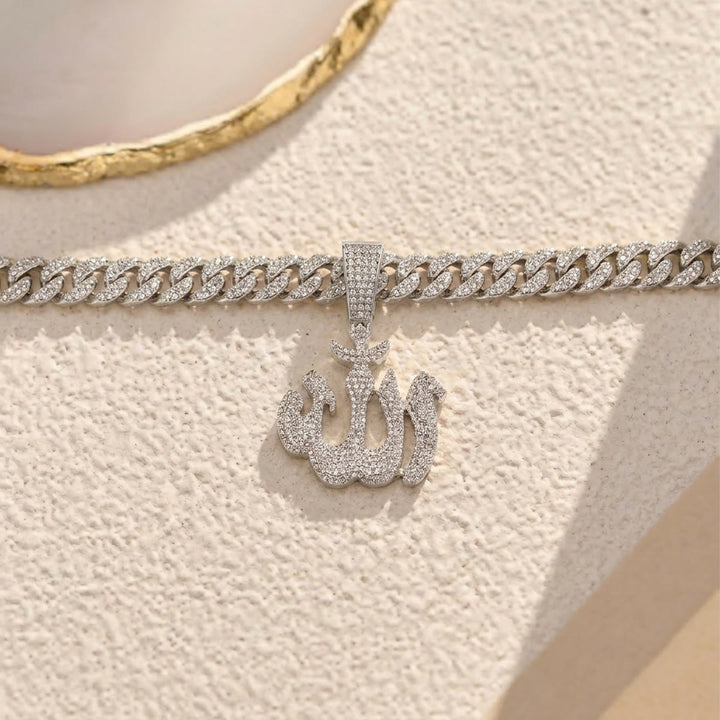 HilalHaven Fluid Calligraphic Emblem Pendant Allah Pavé Crystal Inlaid Stylized Letter Necklace - image 9