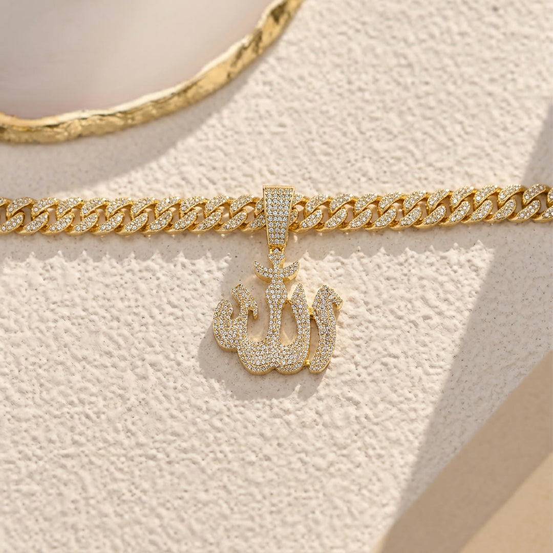 HilalHaven Fluid Calligraphic Emblem Pendant Allah Pavé Crystal Inlaid Stylized Letter Necklace - image 4