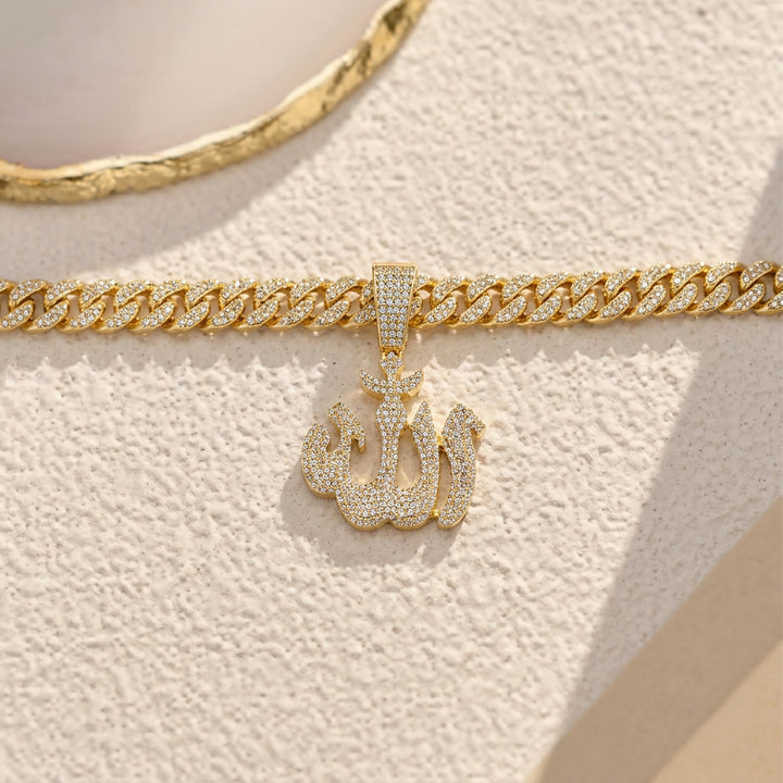 HilalHaven Fluid Calligraphic Emblem Pendant Allah Pavé Crystal Inlaid Stylized Letter Necklace - image 4