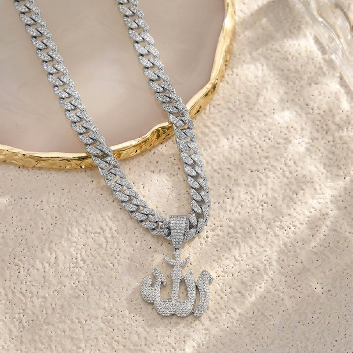 HilalHaven Fluid Calligraphic Emblem Pendant Allah Pavé Crystal Inlaid Stylized Letter Necklace - image 6