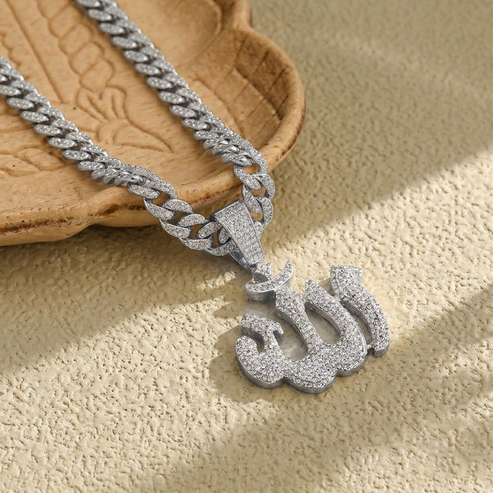 HilalHaven Fluid Calligraphic Emblem Pendant Allah Pavé Crystal Inlaid Stylized Letter Necklace - image 5