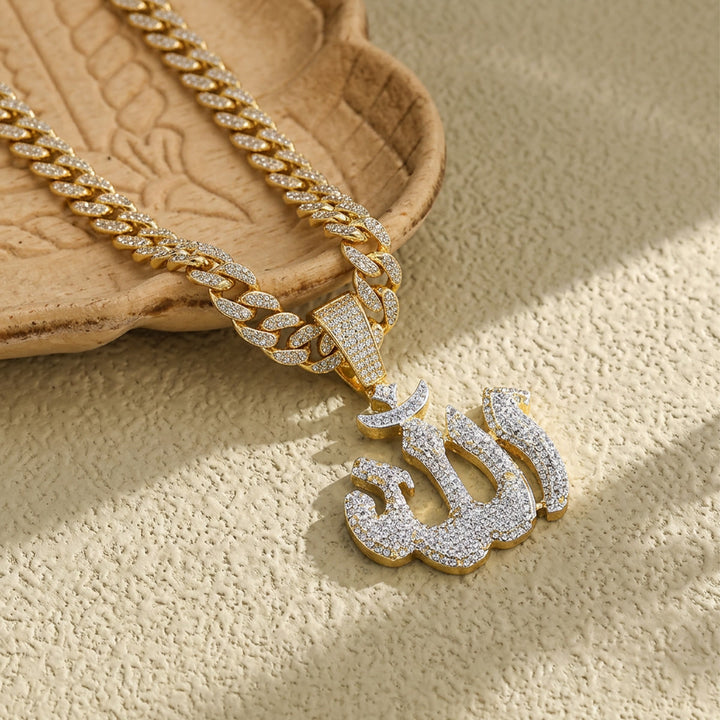 HilalHaven Fluid Calligraphic Emblem Pendant Allah Pavé Crystal Inlaid Stylized Letter Necklace - image 0