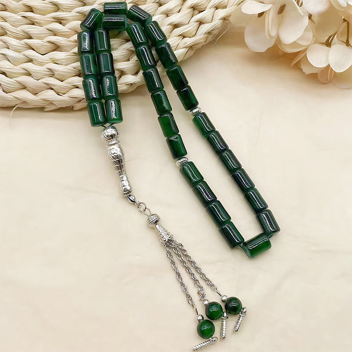 HilalHaven Rectilinear Cadence Textured Glass Tube 33 Beads Tasbih - Green - image 3