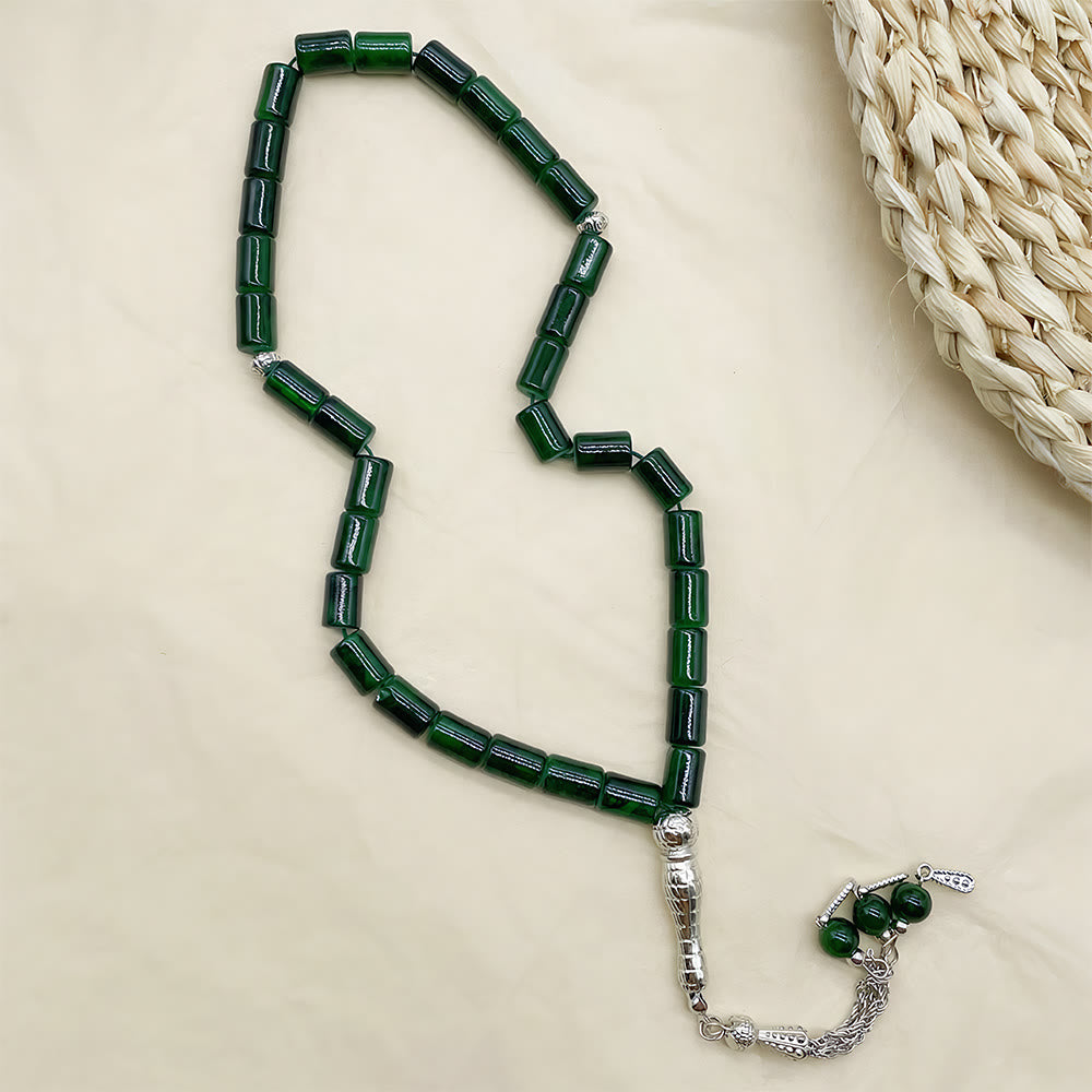 HilalHaven Rectilinear Cadence Textured Glass Tube 33 Beads Tasbih - image 4
