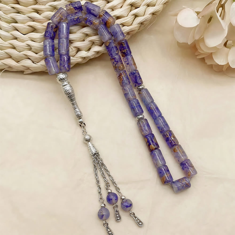 HilalHaven Rectilinear Cadence Textured Glass Tube 33 Beads Tasbih - Purple - image 8