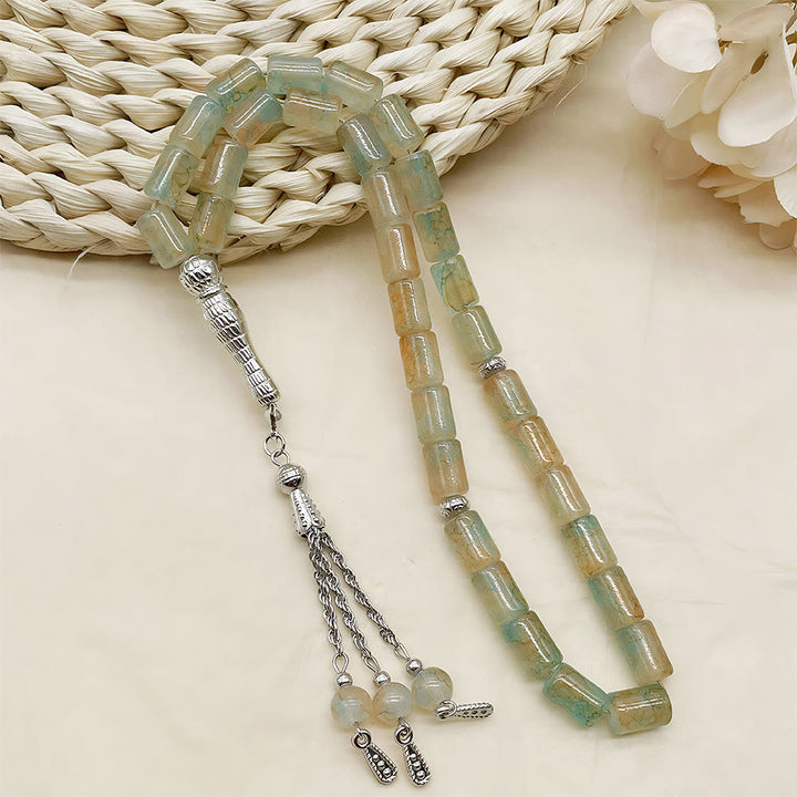 HilalHaven Rectilinear Cadence Textured Glass Tube 33 Beads Tasbih - Pale Green - image 10