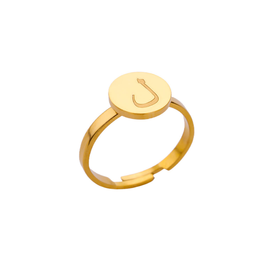 HilalHaven Single Stroke Letter Medallion Gold-Plated Adjustable Steel Signet Ring  - Lam - image 5