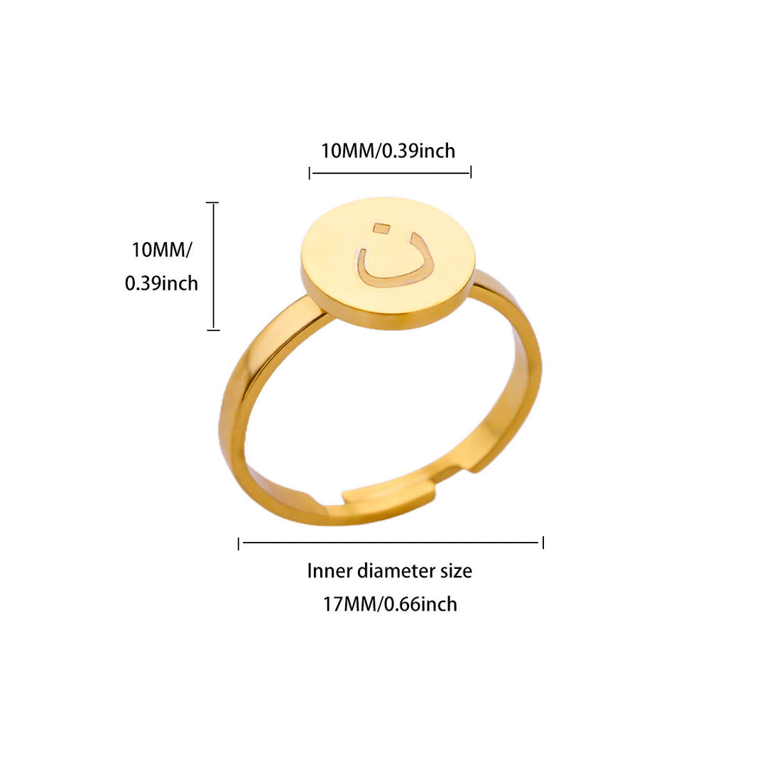 HilalHaven Single Stroke Letter Medallion Gold-Plated Adjustable Steel Signet Ring  - Num - image 8