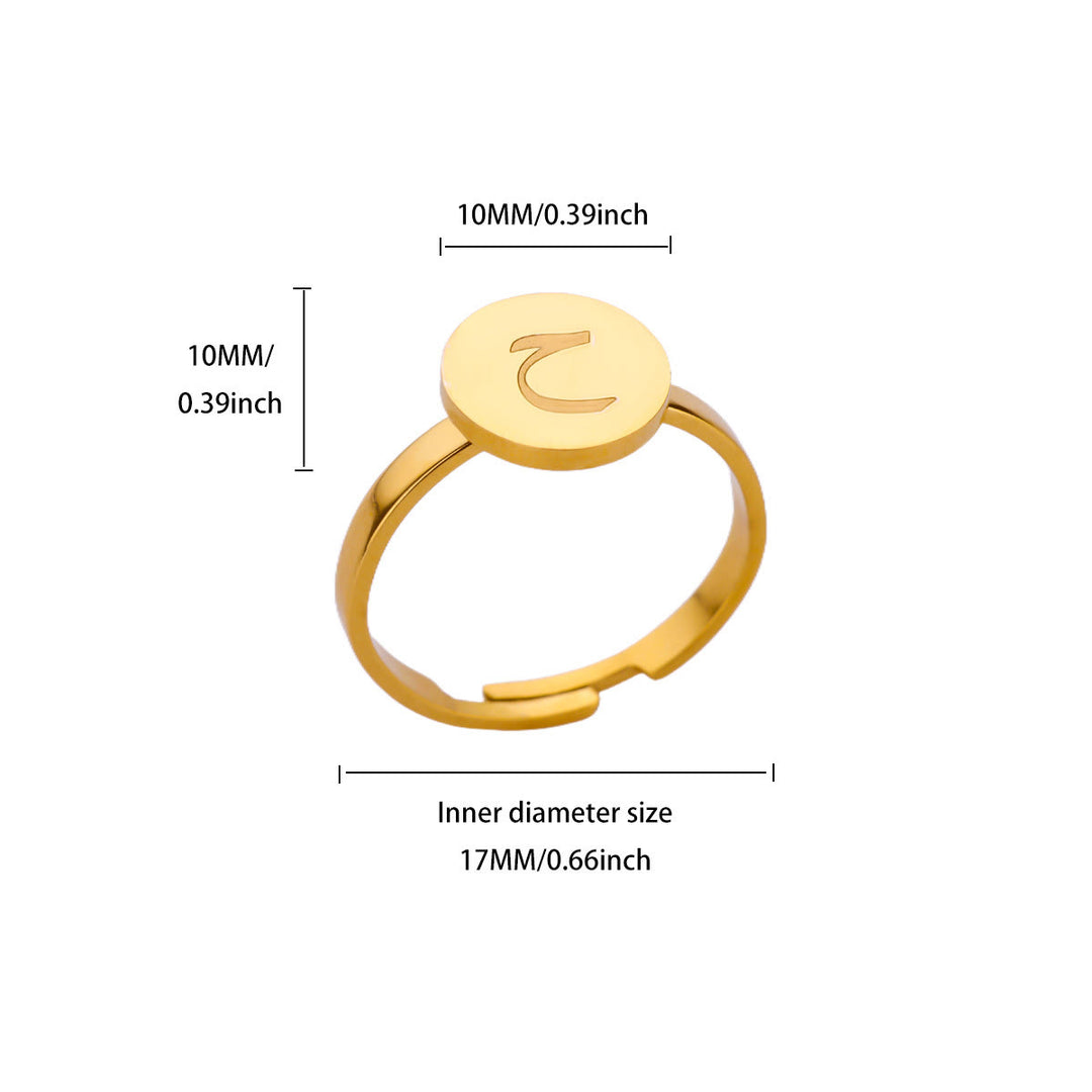 HilalHaven Single Stroke Letter Medallion Gold-Plated Adjustable Steel Signet Ring  - Ha - image 4