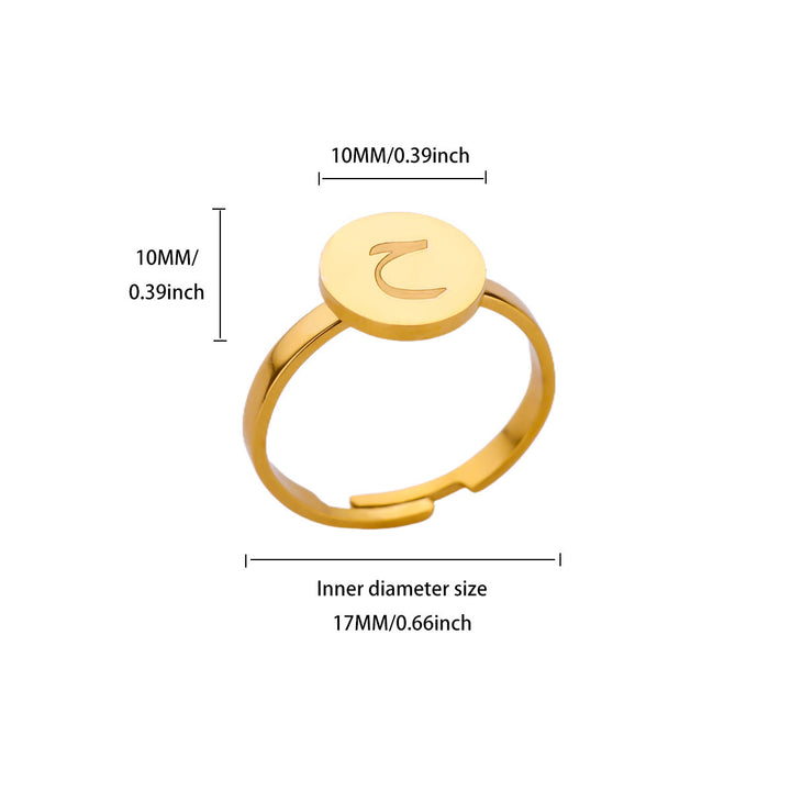 HilalHaven Single Stroke Letter Medallion Gold-Plated Adjustable Steel Signet Ring  - H - image 4