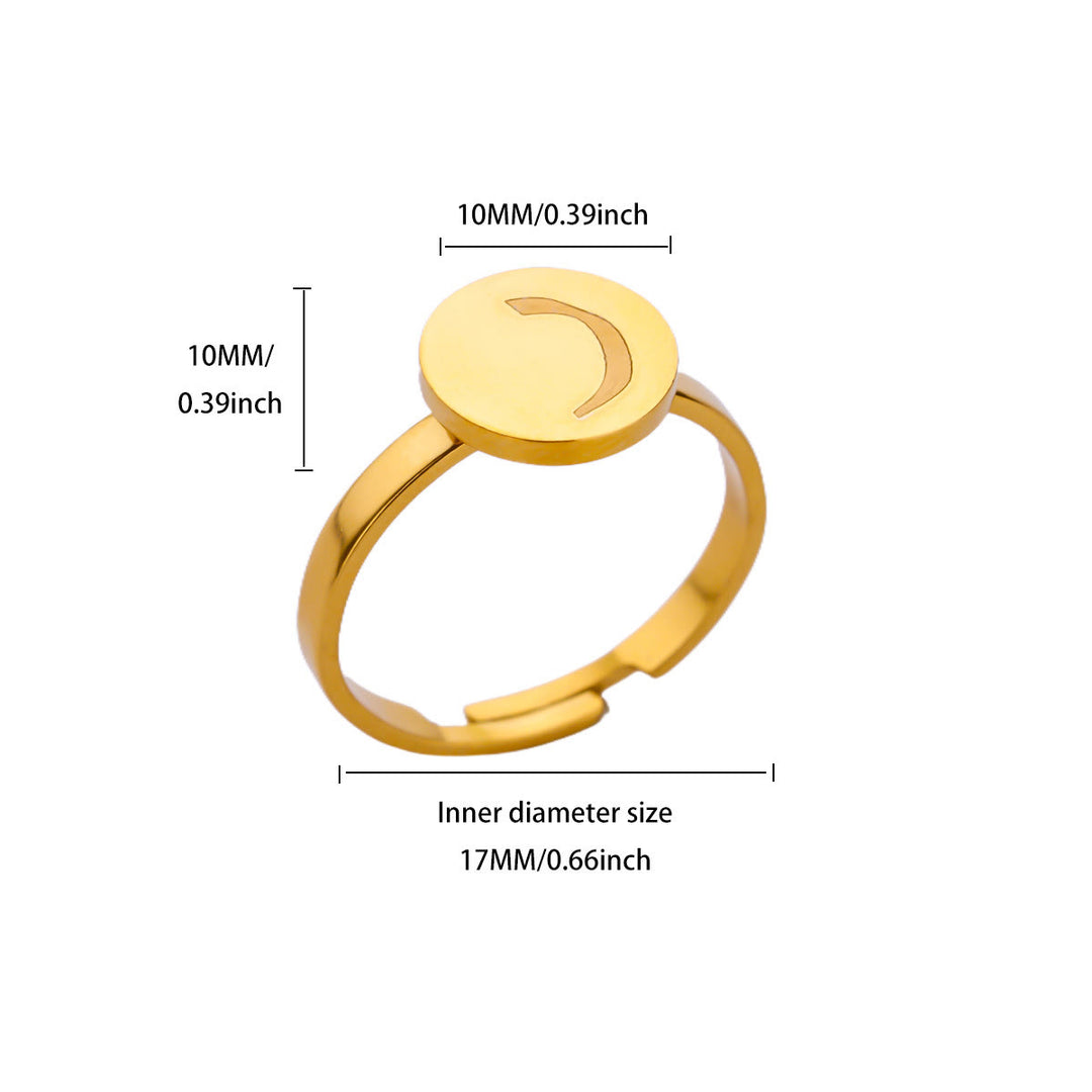 HilalHaven Single Stroke Letter Medallion Gold-Plated Adjustable Steel Signet Ring  - Alif2 - image 9
