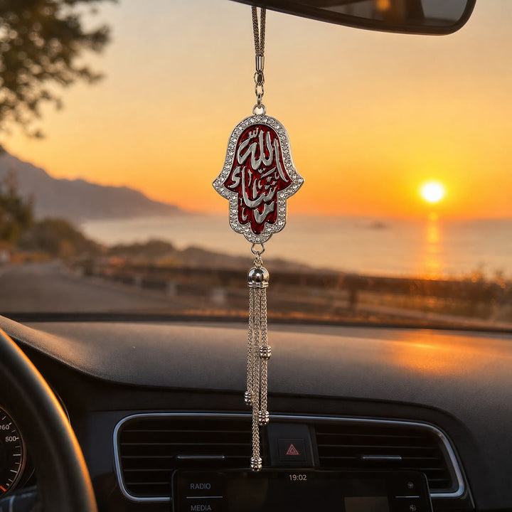 HilalHaven Circular Frame Lunar Detail Inscription Ornament Hand Assembled Crystal Car Pendant - image 4