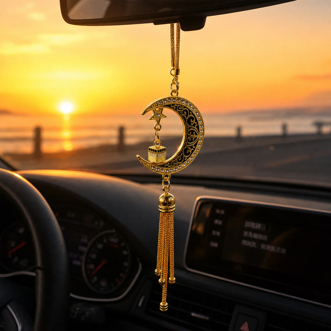 HilalHavenHilalHaven Crescent Mini Shrine Accent Strand Al-Kaaba Rhinestone Trim Alloy Car Pendant - image 0
