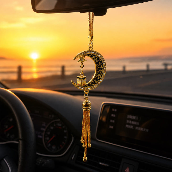 HilalHavenHilalHaven Crescent Mini Shrine Accent Strand Al-Kaaba Rhinestone Trim Alloy Car Pendant - image 0