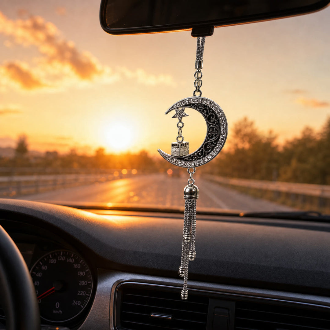 HilalHavenHilalHaven Crescent Mini Shrine Accent Strand Al-Kaaba Rhinestone Trim Alloy Car Pendant - image 2