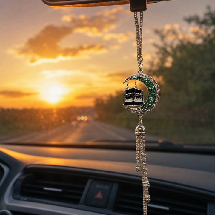HilalHaven Journey Crescent &amp; Holy Kaaba Suspended Tassel Ornament Premium Devotion Travel Keepsak Car Pendant - image 2