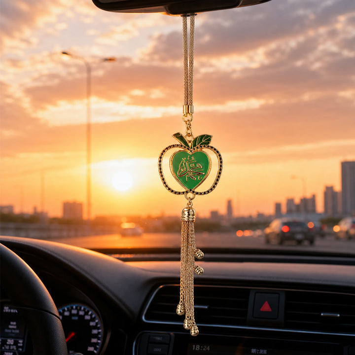 HilalHaven Gem Edged Fruit Shape Heart Thuluth Allah Tassel Accent Car Pendant - image 4