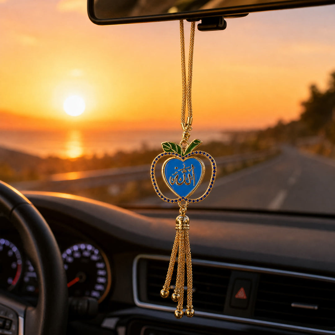 HilalHaven Gem Edged Fruit Shape Heart Thuluth Allah Tassel Accent Car Pendant - image 6